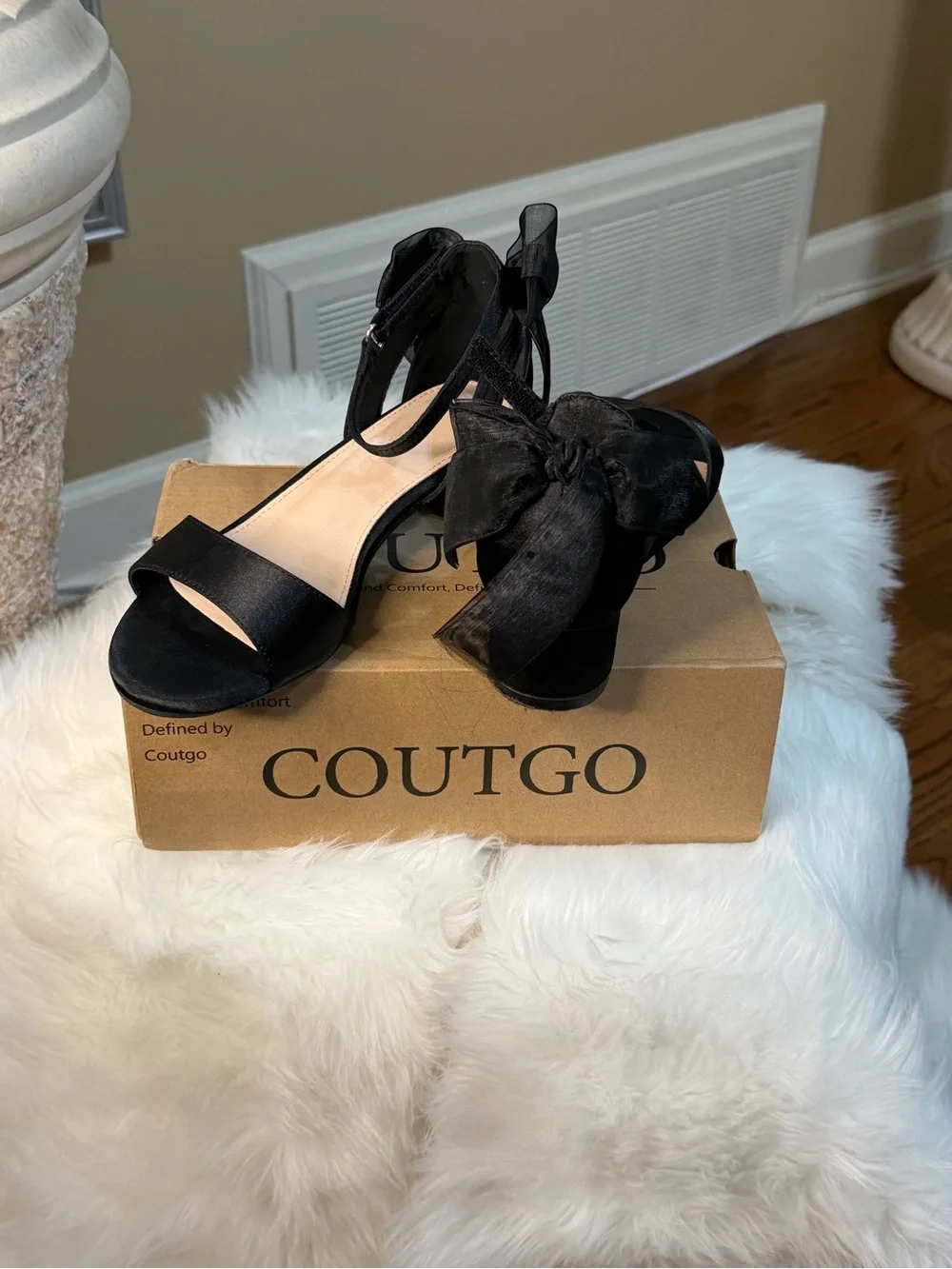 Black Satin Bow Block Heel Sandals